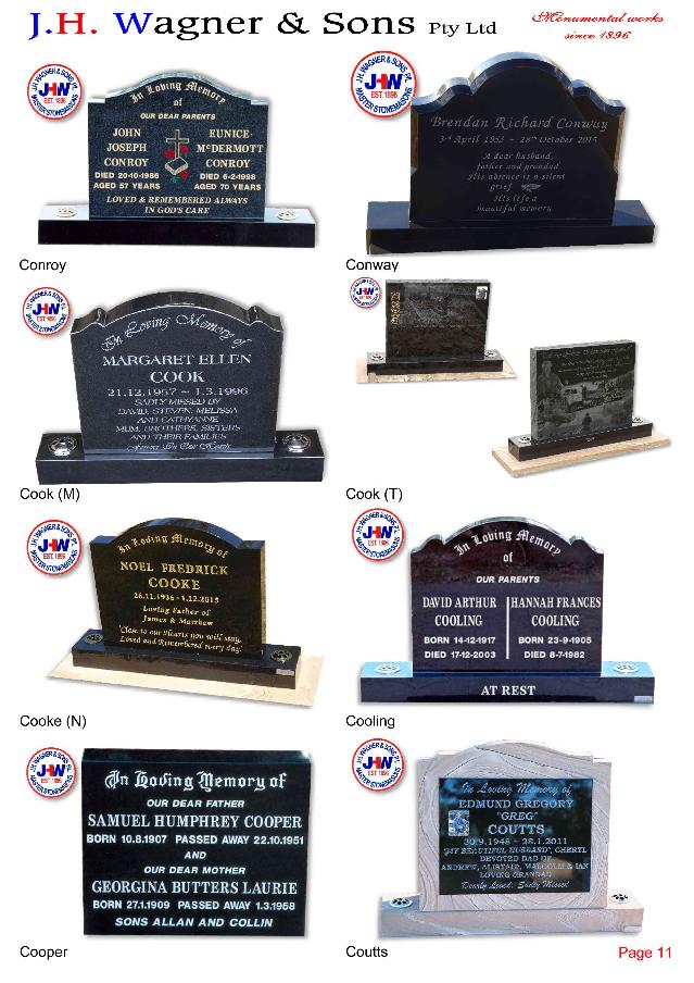 Upright Headstones by J.H. Wagner & Sons Page 11
