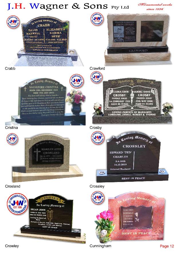 Upright Headstones by J.H. Wagner & Sons Page 12