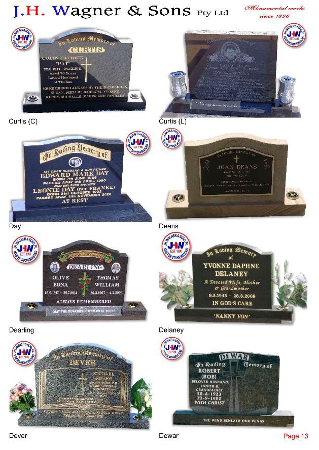 Upright Headstones by J.H. Wagner & Sons Page 13
