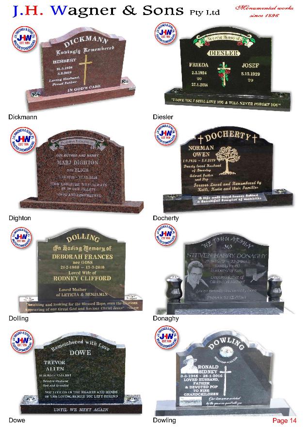 Upright Headstones by J.H. Wagner & Sons Page 14
