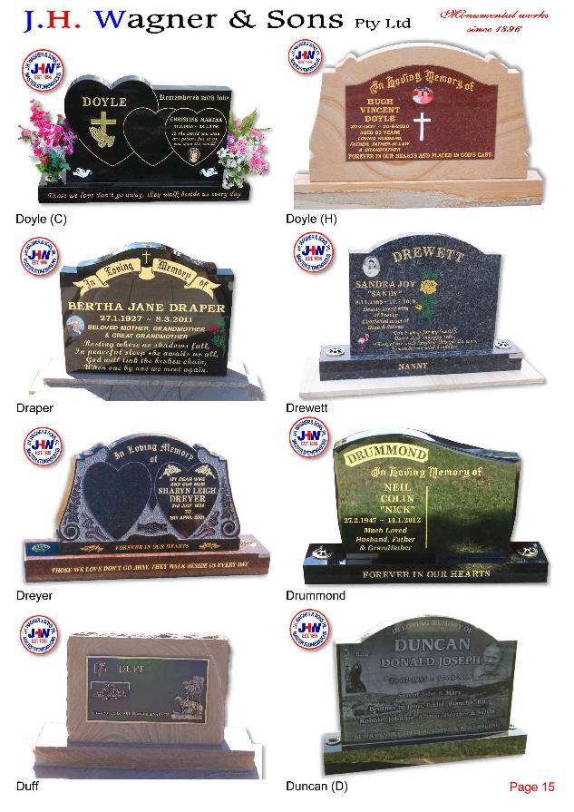 Upright Headstones by J.H. Wagner & Sons Page 15