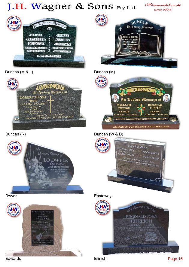 Upright Headstones by J.H. Wagner & Sons Page 16