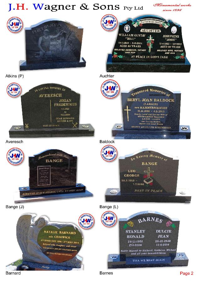 Upright Headstones by J.H. Wagner & Sons Page 2