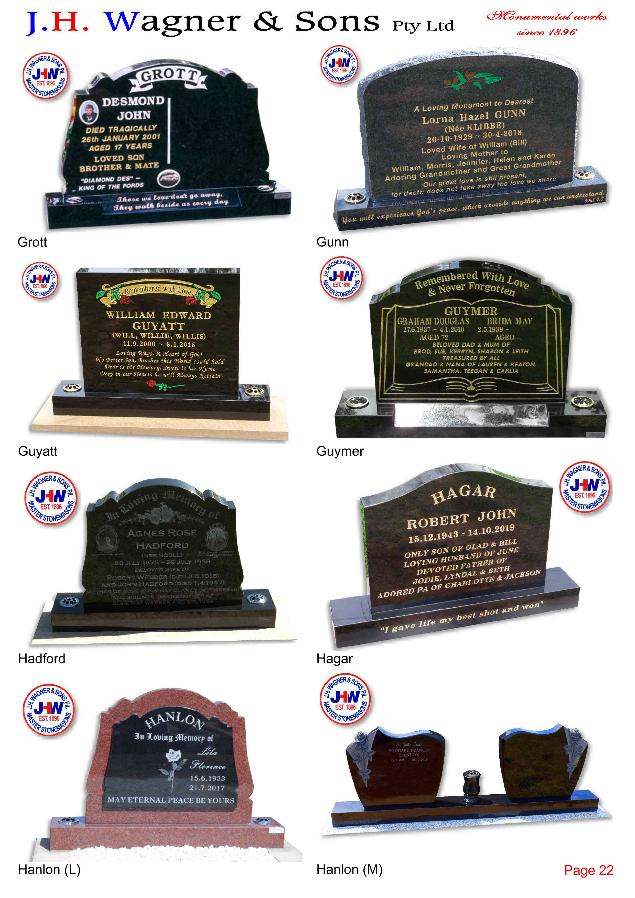Upright Headstones by J.H. Wagner & Sons Page 22