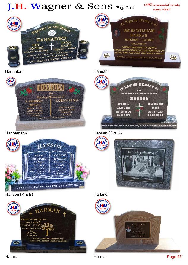 Upright Headstones by J.H. Wagner & Sons Page 23