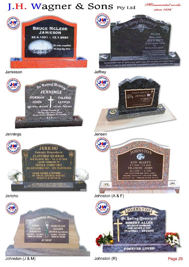Upright Headstones by J.H. Wagner & Sons Page 29