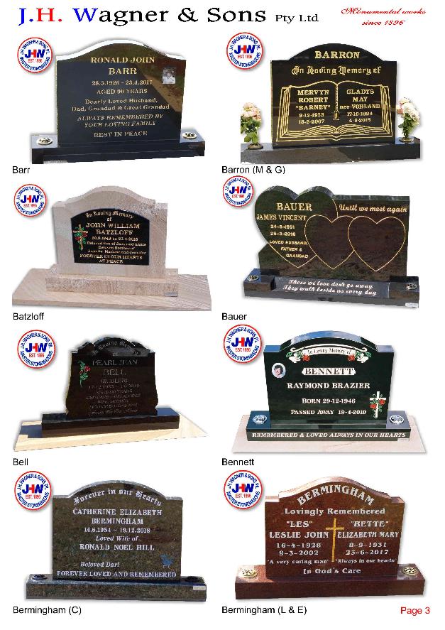 Upright Headstones by J.H. Wagner & Sons Page 3