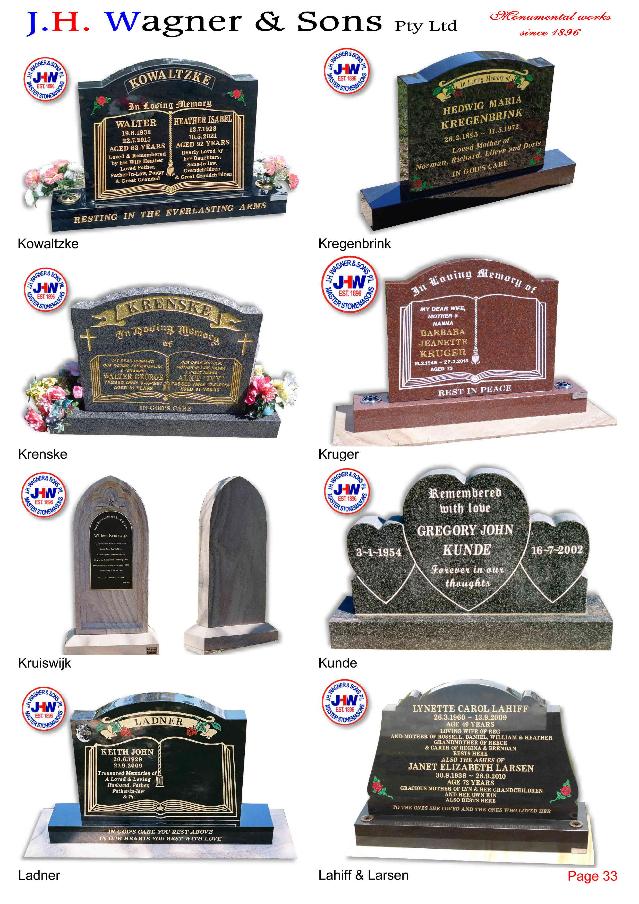 Upright Headstones by J.H. Wagner & Sons Page 33