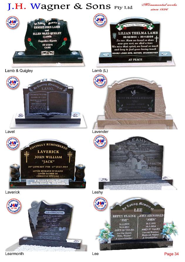 Memorial Headstones by J.H. Wagner & Sons Page 34