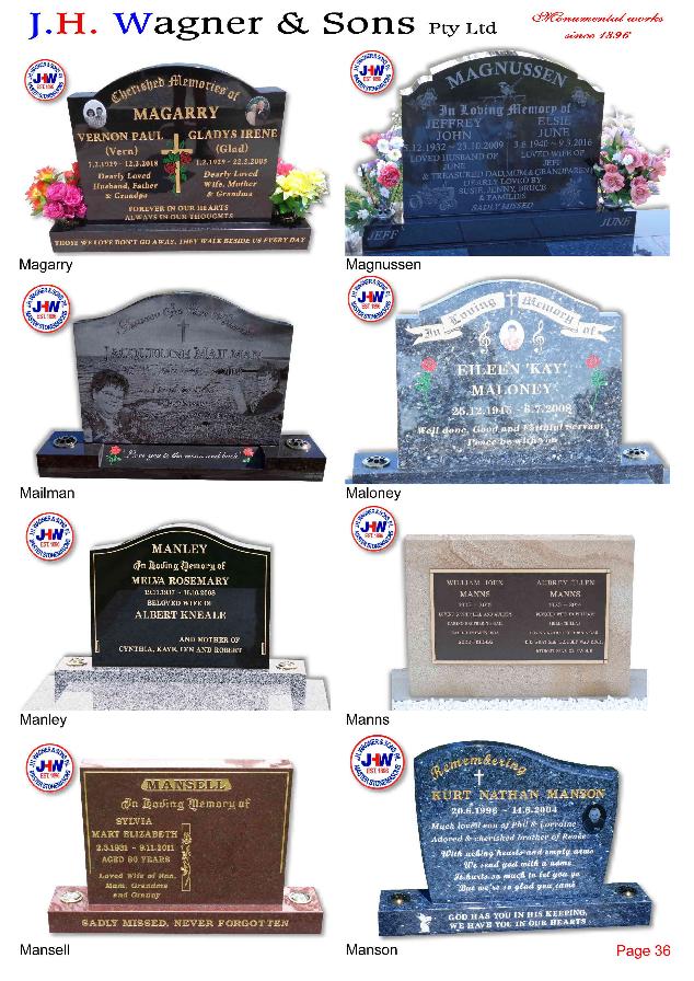 Granite Headstones by J.H. Wagner & Sons Page 36