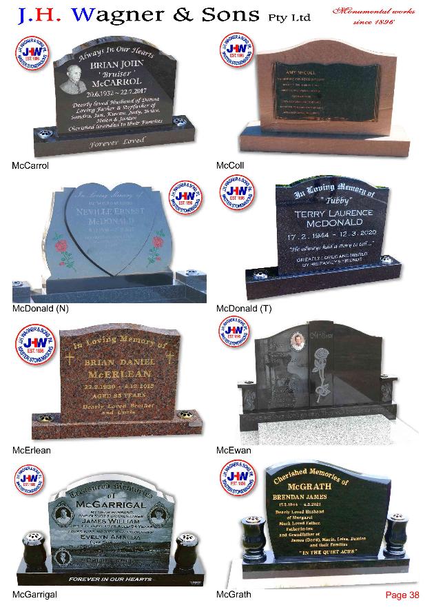 Headstone supply by J.H. Wagner & Sons Page 38