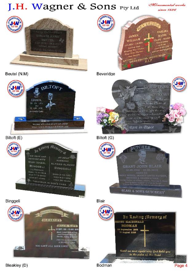 Upright Headstones by J.H. Wagner & Sons Page 4