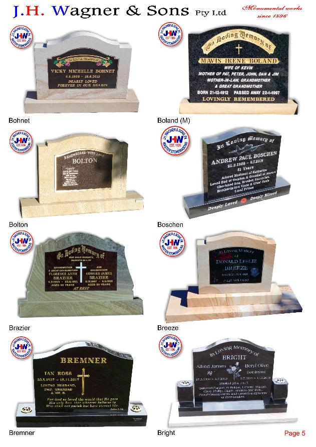 Upright Headstones by J.H. Wagner & Sons Page 5