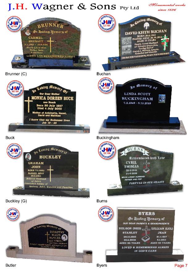 Upright Headstones by J.H. Wagner & Sons Page 7